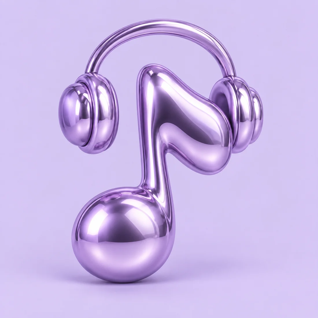 An original sculptural music note in liquid lilac chrome